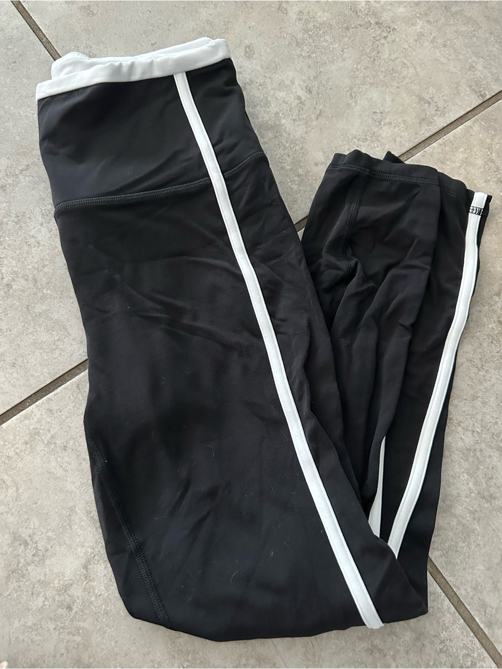 Athleta Black Leggings with White Side Stripe